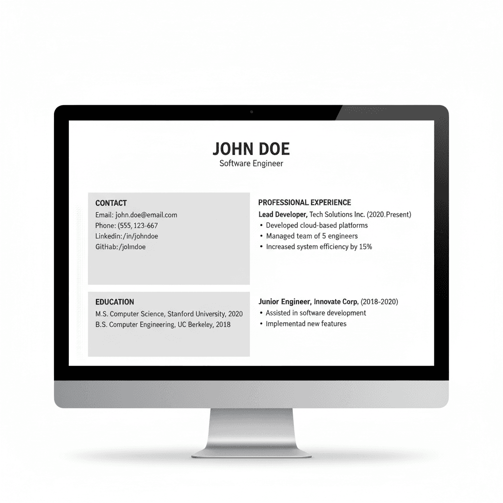 ATS-compliant resume shown on screen