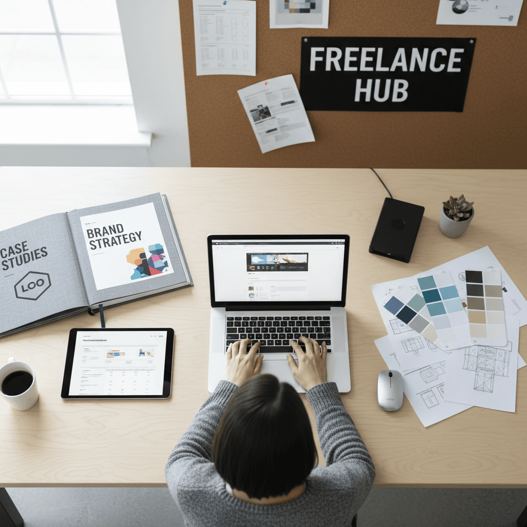 Freelancer showcasing professional portfolio