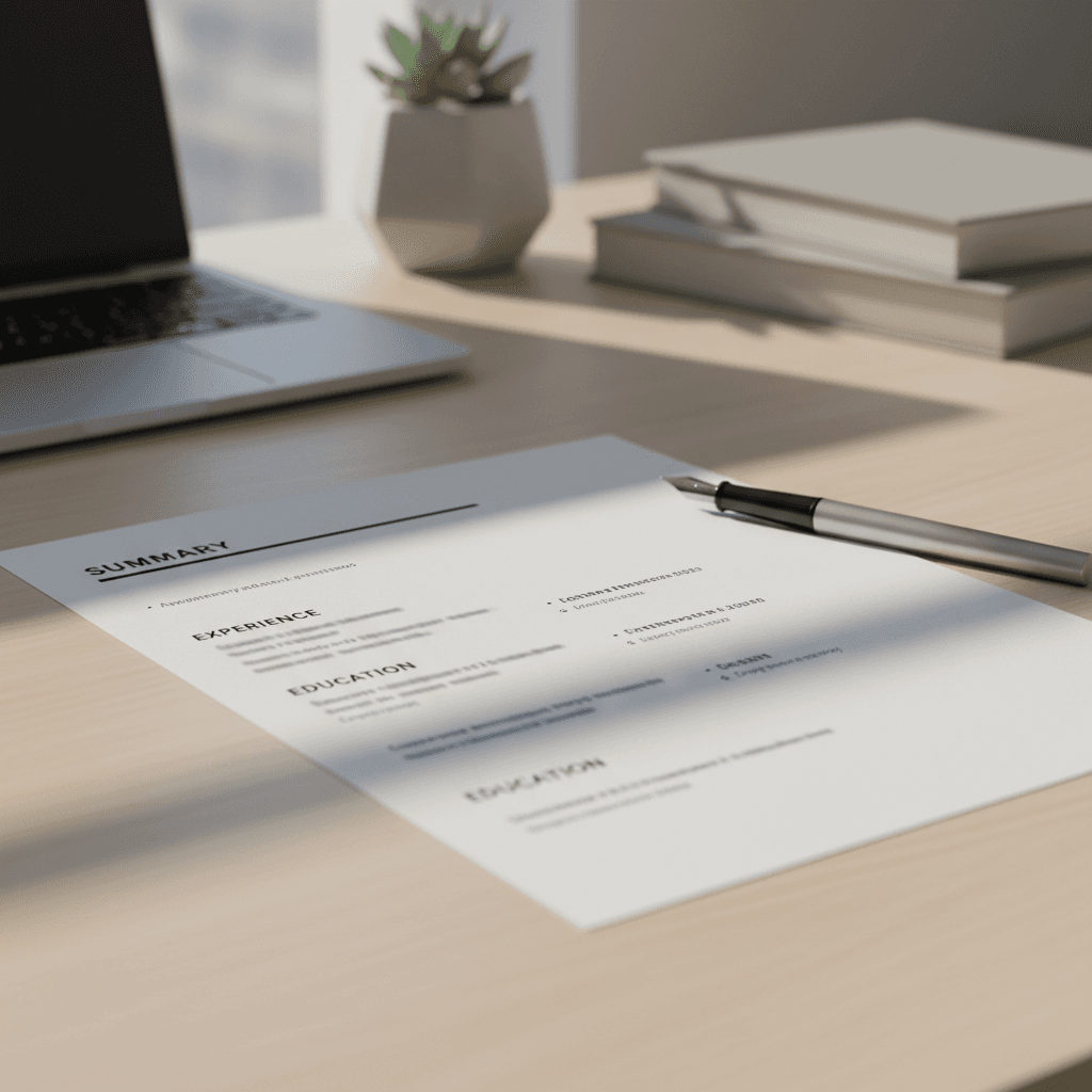 ATS-compliant resume on paper next to folder