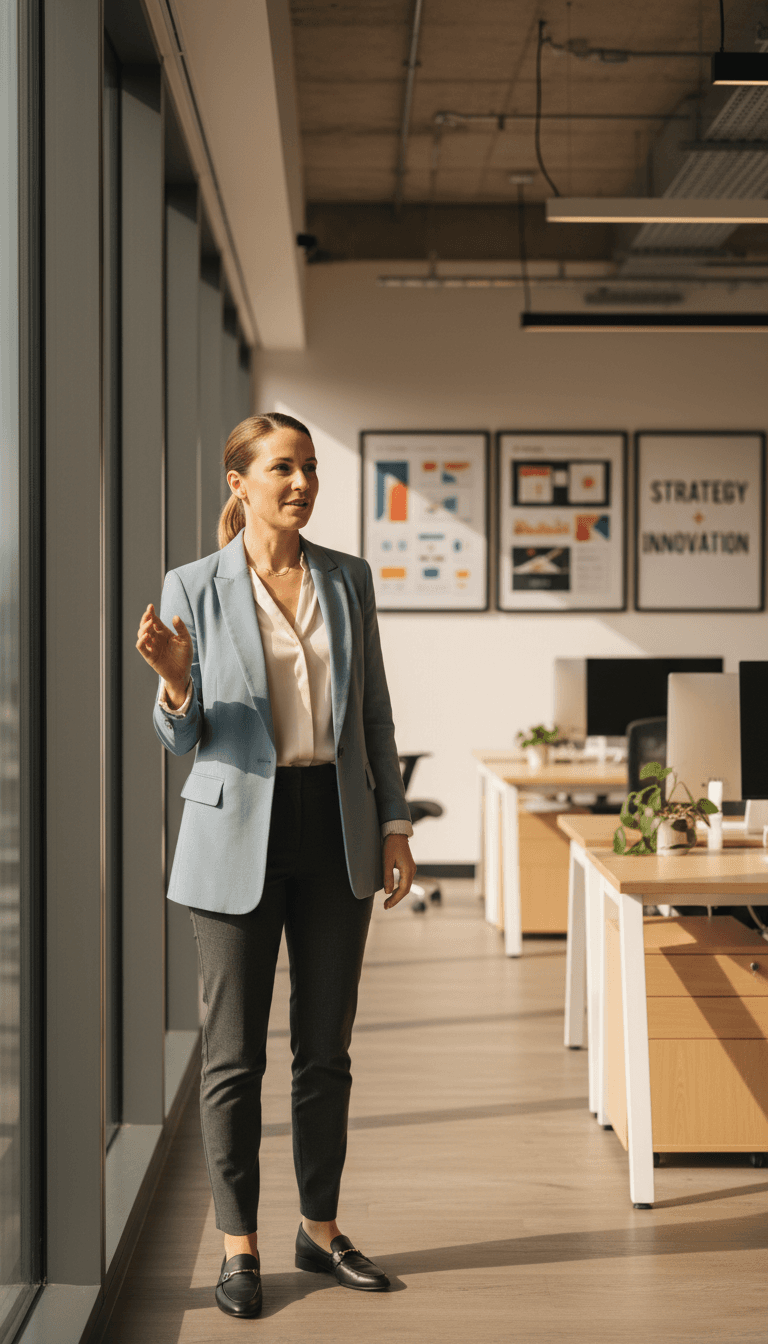 Professional having career strategy conversation in modern office